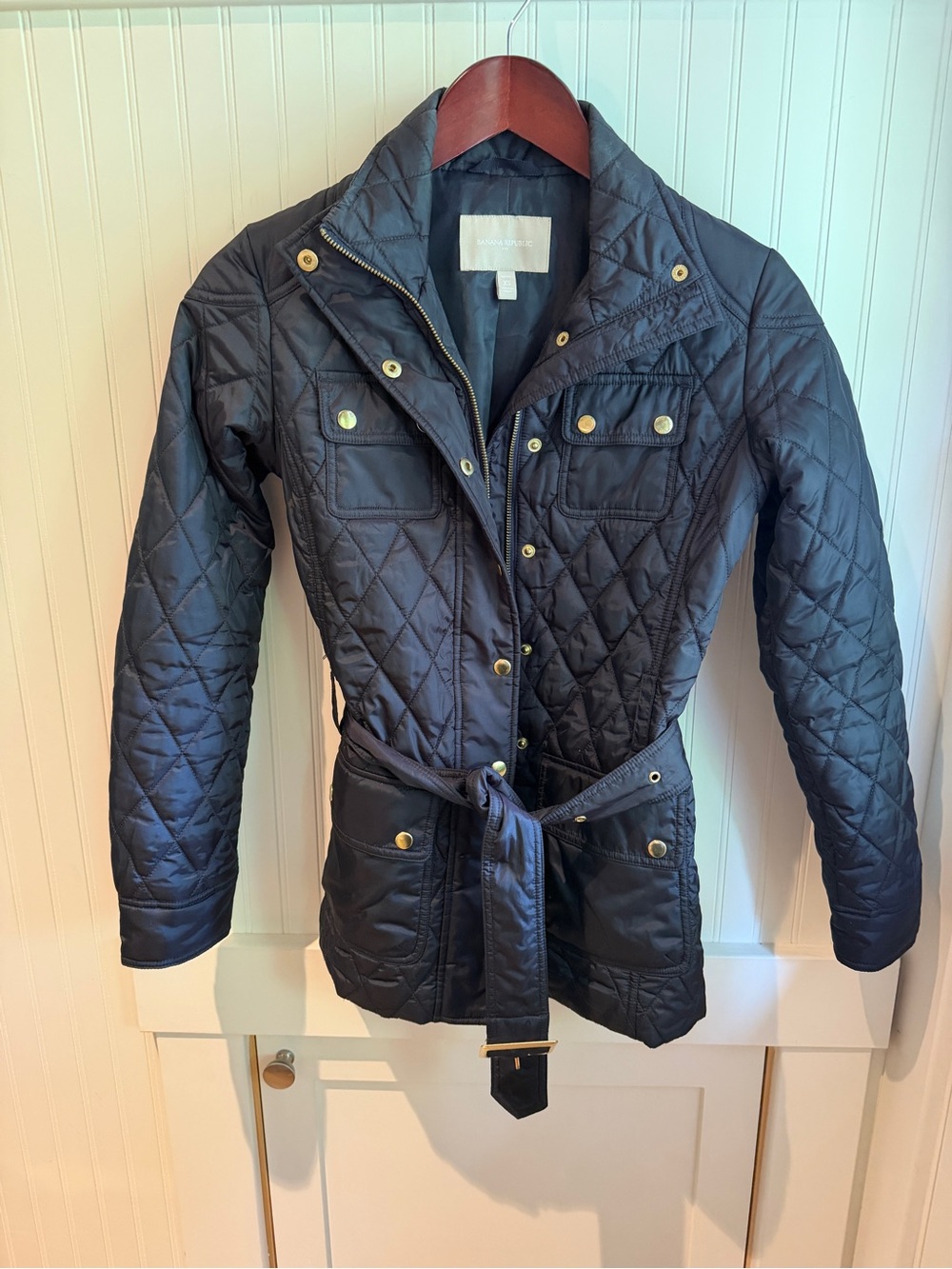 Banana Republic Navy Quilted Jacket with Gold Hardware